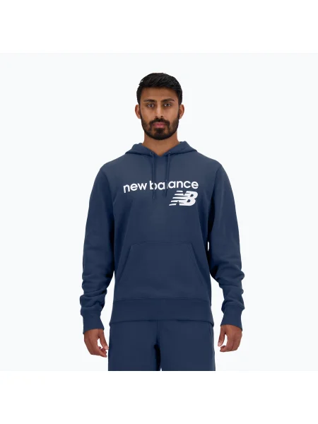 Флийс суичър с качулка New Balance синьо