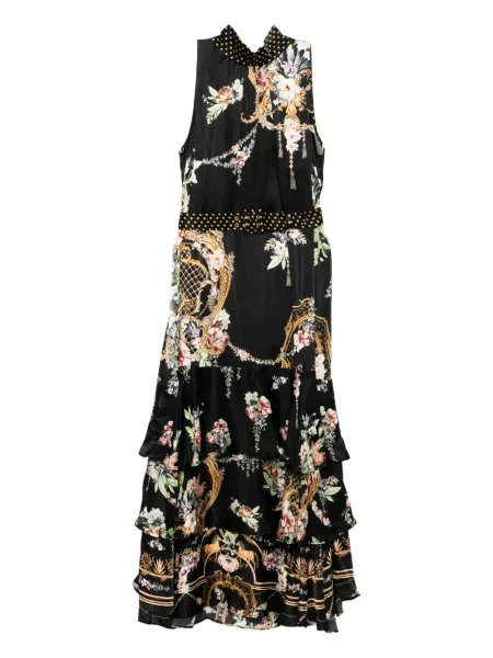 Sukienka bez rękawów Camilla bez rękawów w kwiatki z nadrukiem czarna