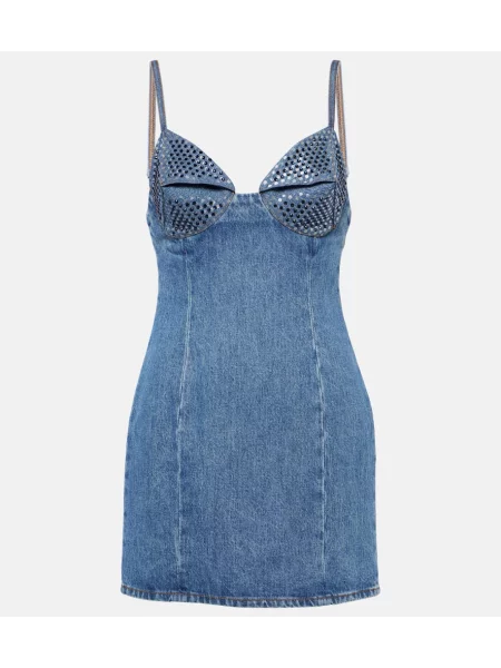 Denim obleka Area s kristali modra