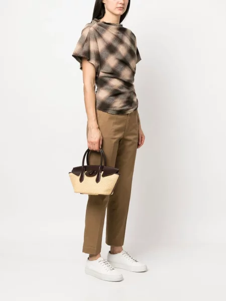 Boyfriendy Polo Ralph Lauren plecione z wysoką talią o krotszym kroju brązowe