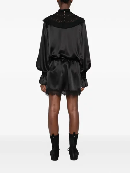 Rochie mini Ann Demeulemeester cu volane din dantelă negru