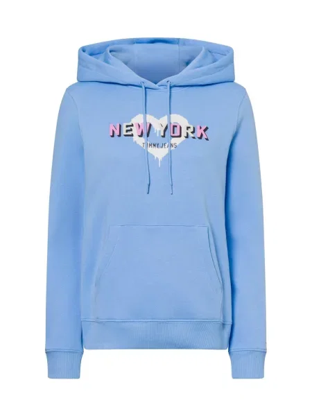 Tommy Jeans bluza z kapturem z nadrukiem niebieski