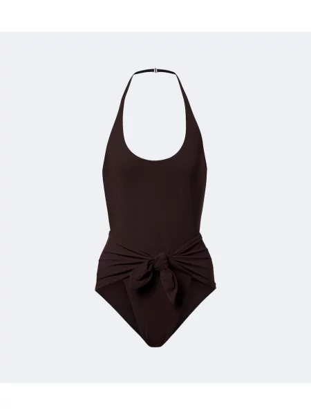 Strój kąpielowy Alaïa z dekoltem halter drapowany brązowy