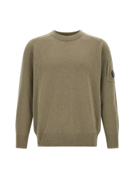 Sweter C.p. Company wełniany z okrągłym dekoltem zielony