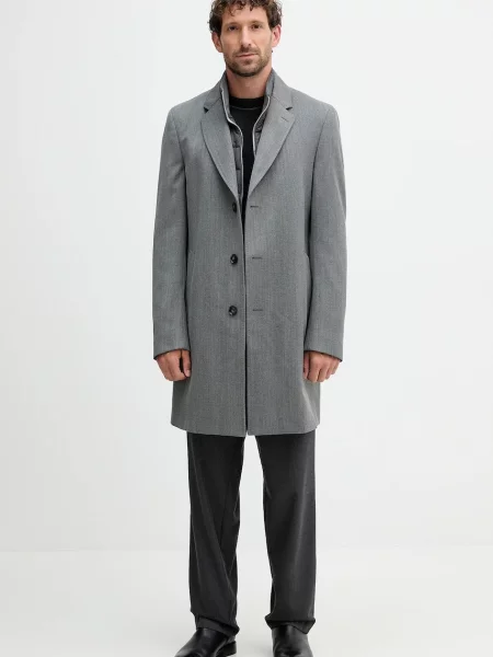 Пальто з вовною BOSS сірий