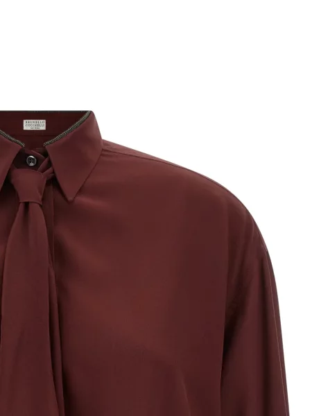 Cămașă Brunello Cucinelli de mătase roșu