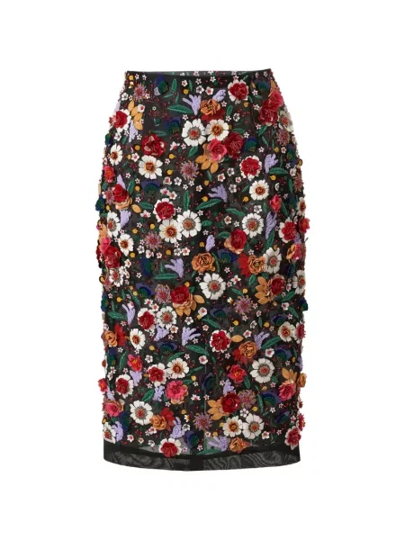 Fustă midi Carolina Herrera cu model floral din organza negru