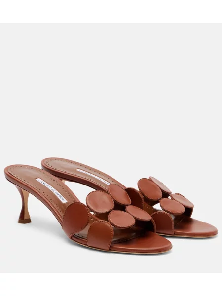 Papuci tip mules Manolo Blahnik din piele maro