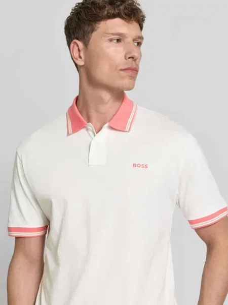 Boss Koszulka Polo Z Dżerseju Blocks O Luźnym Kroju beige biała