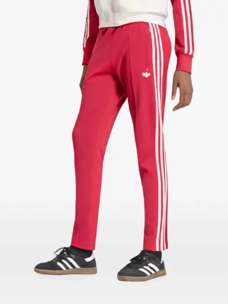 Pantaloni Adidas alergare cu broderie din satin negru