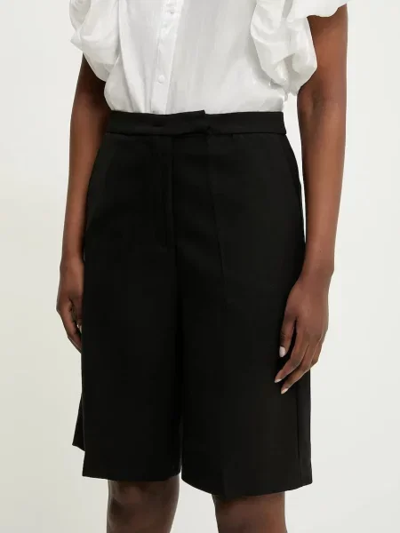 Къс панталон Answear Lab с изчистен дизайн с висока талия черно
