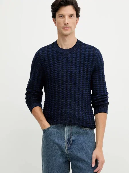 Armani Exchange pulover din amestec de lână bleumarin light