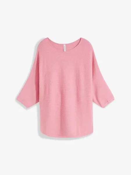 Sweter oversize w prążek z mieszanki różowy