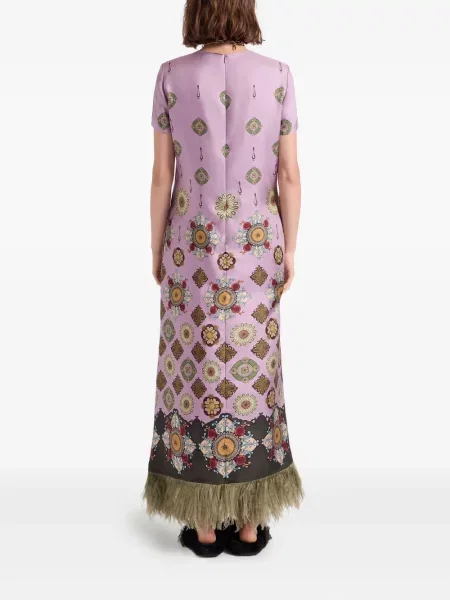 Rochie maxi La Doublej cu pene de costum roz