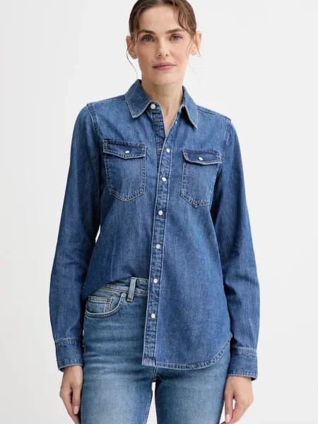 Дънкова риза G-Star дамска със стандартна кройка с класическа яка синьо