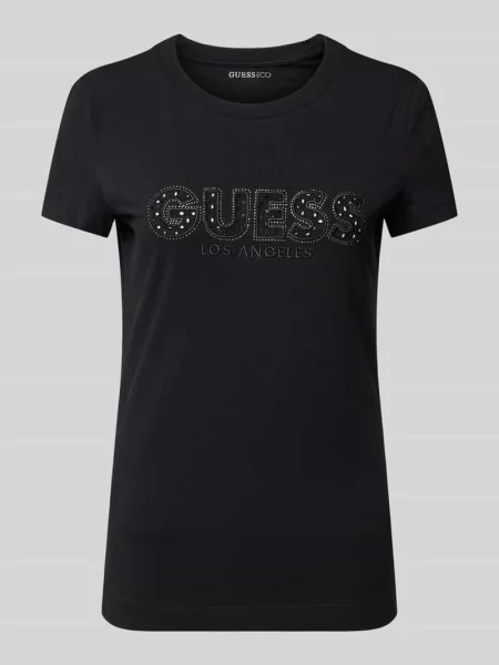 Koszulka Guess z kamieniami z krótkim rękawem czarna