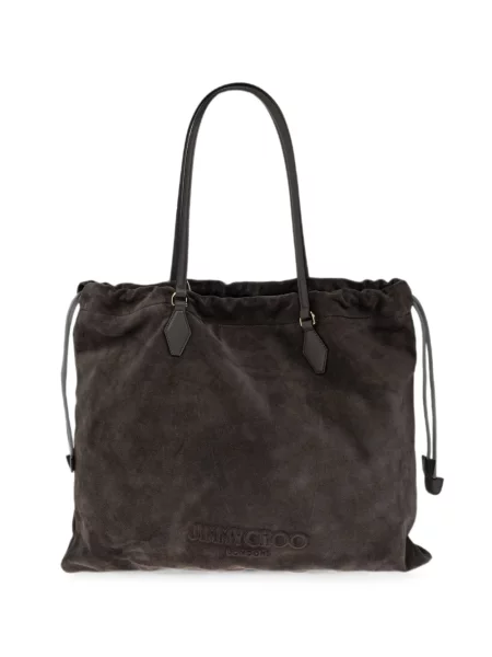 Geantă shopper Jimmy Choo din piele de căprioară cu cordon gri