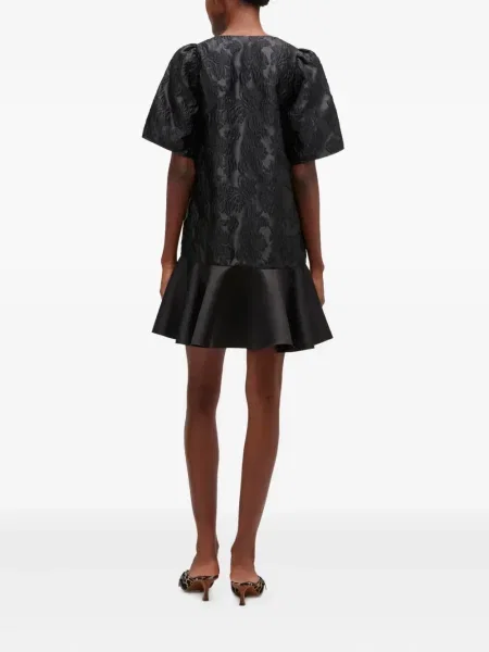 Rochie mini Ganni cu volane de costum negru