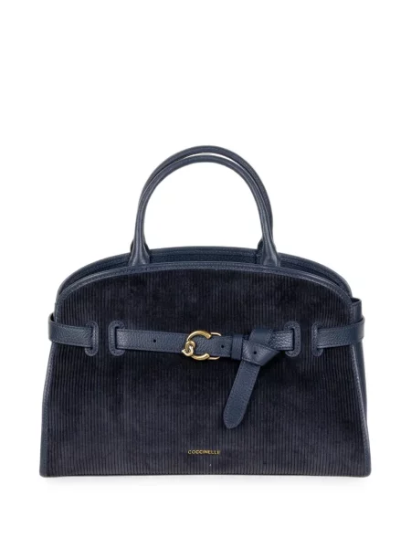 Geantă shopper Coccinelle de catifea cord albastru
