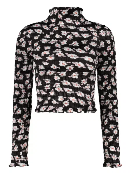 Top Amy Crookes cu model floral cu imagine negru