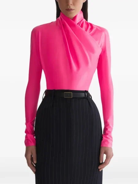 Lung top Mugler drapat roz