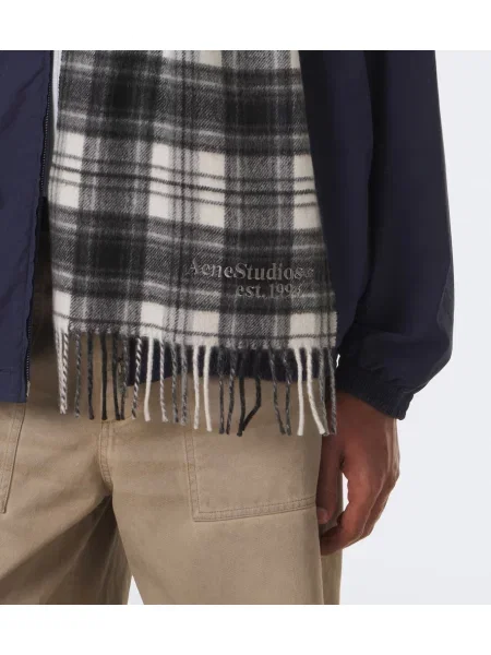 Vlnený kockovaný šál Acne Studios so strapcami čierna