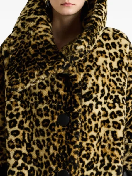 Blană artificială lung palton de blană Givenchy cu model leopard maro