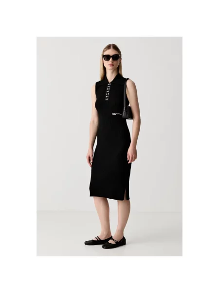 Sukienka Karl Lagerfeld Jeans Knit Collar Dress Black M czarna