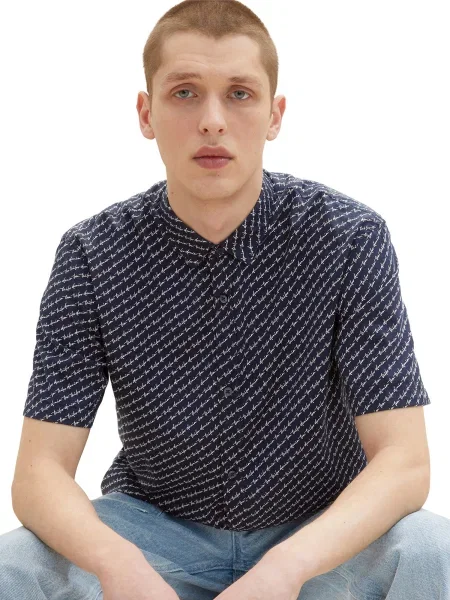 TOM TAILOR DENIM Cămașă bleumarin / alb