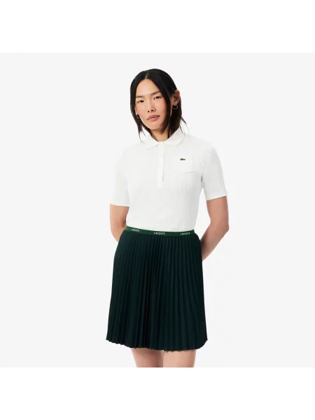 Lacoste Ażurowa Koszulka Polo Slim Fit Z Dzianiny Pointelle Kremowa biała