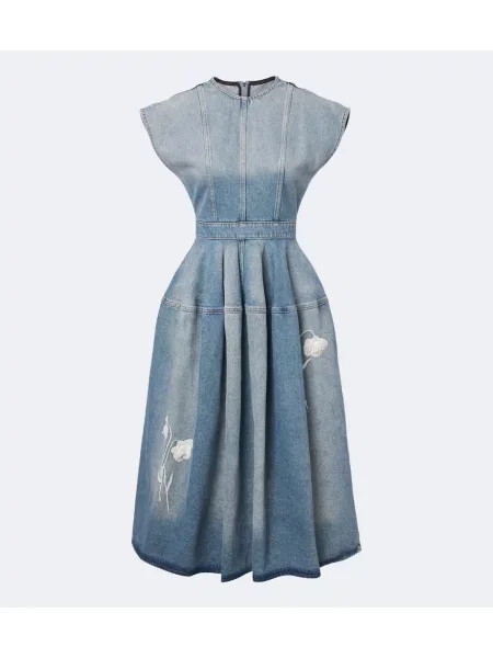 Fustă din denim Erdem cu model floral albastru