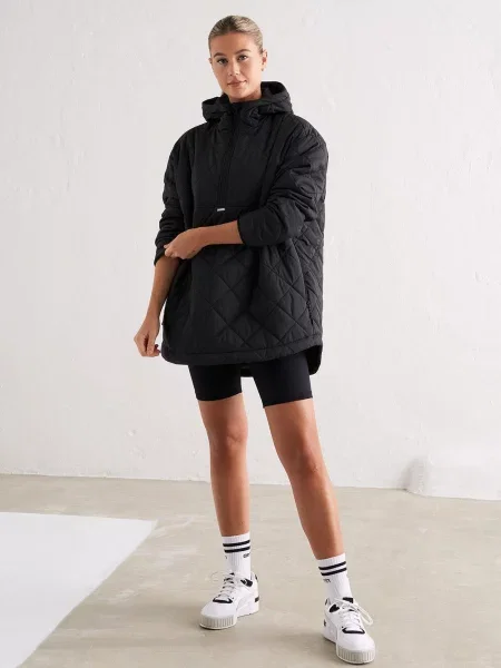 Anorak oversize'owy pikowany hydrofobowy czarny