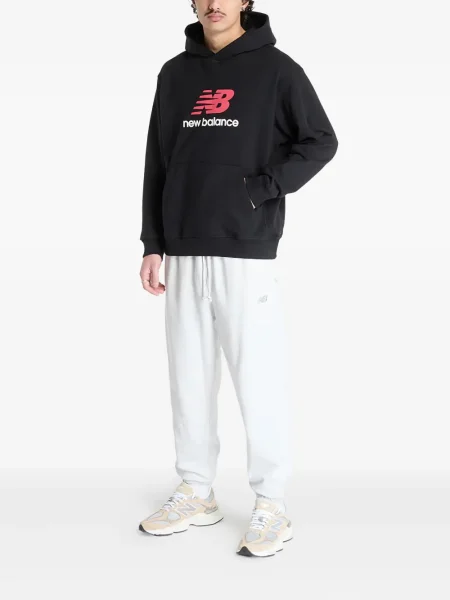 Кожаный плисиран суичър с качулка New Balance черно