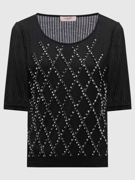 Топ з намистинами та кристалами Twinset чорний