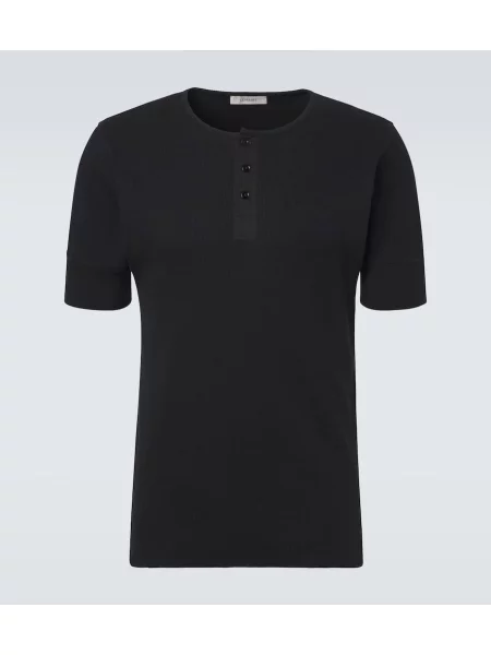 Cămașă Lemaire de in cu guler henley negru