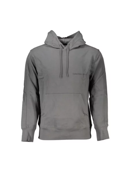 Bluza z kapturem Calvin Klein z kapturem z nadrukiem elegancka szara