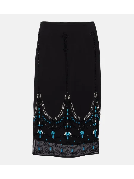 Fustă midi Xu Zhi din jerseu până la genunchi cu mărgele negru