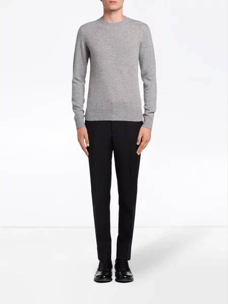 Sweter Prada z okrągłym dekoltem szary