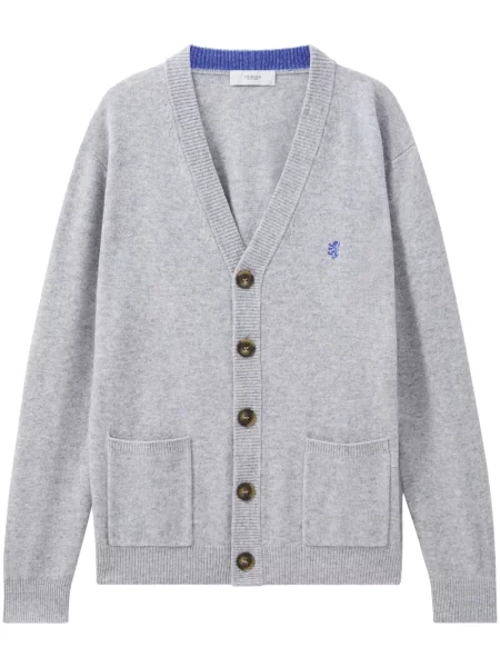 Kardigan Pringle Of Scotland wełniany z dekoltem w serek szary