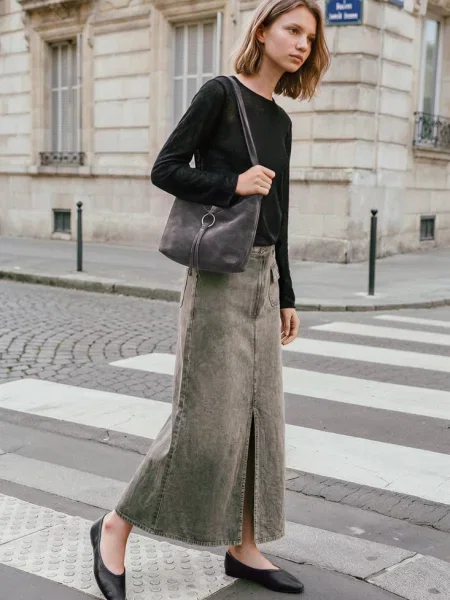 Spódnica dżinsowa z rozcięciem khaki Teen XS MANGO TEEN