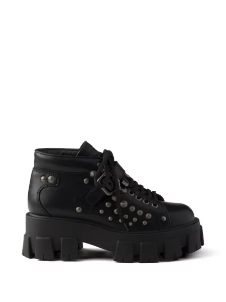 Botine Prada din piele cu tepi negru