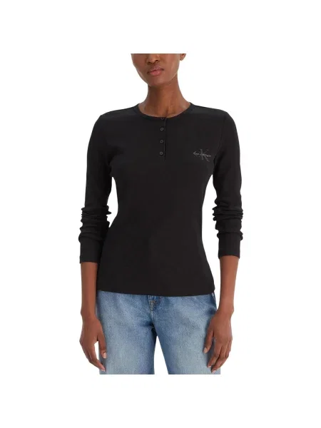Tricou mânecă lungă Calvin Klein Jeans negru