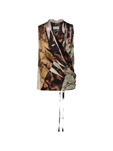 Top Maison Margiela cu model floral cu imagine drapat negru