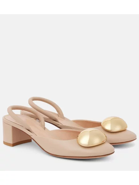 Pantofi cu toc Gianvito Rossi din piele slingback bej