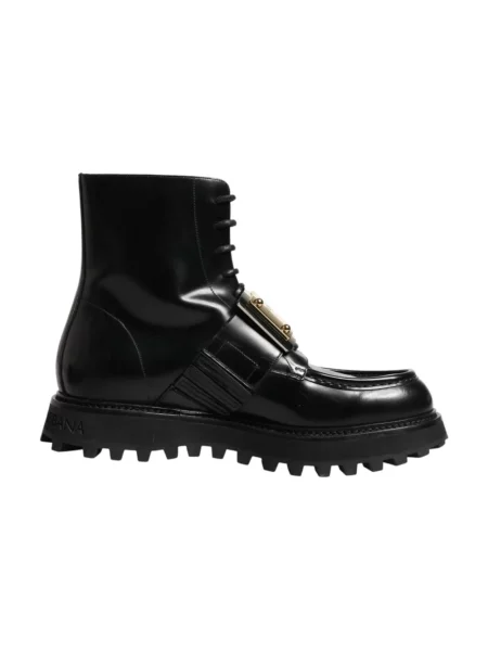 Botki Dolce And Gabbana sznurowane skórzane czarne