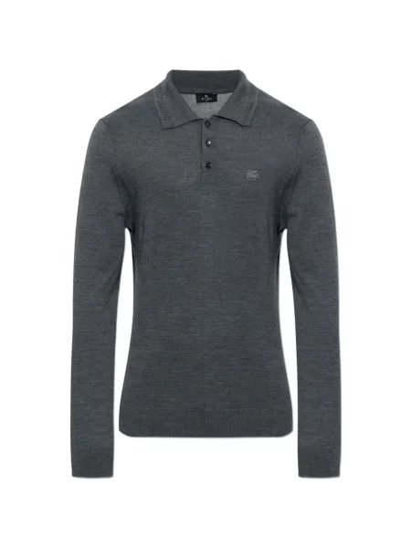Lung tricou polo Etro cu broderie gri