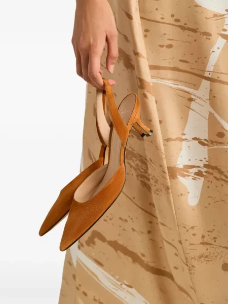 Pantofi cu toc Kiton din piele de căprioară slingback maro