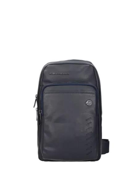Geantă crossbody Piquadro din piele cu autograf albastru