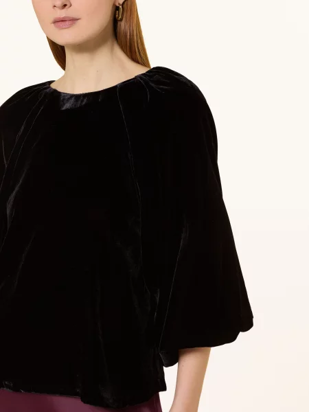 Selected Femme Bluzka Z Aksamitu Z Rękawami schwarz czarna