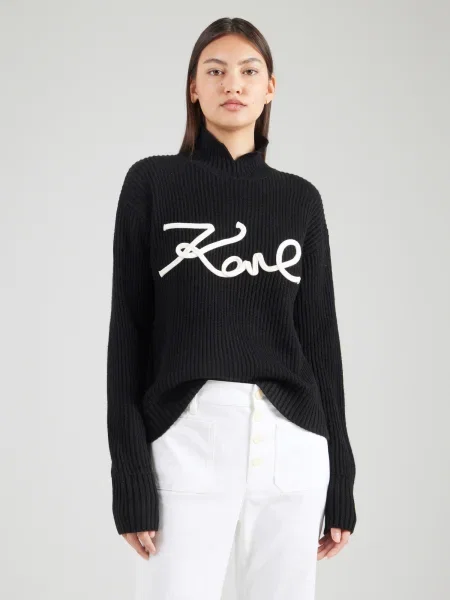 Pulover Karl Lagerfeld de lână cu guler înalt negru